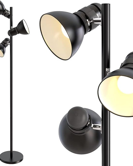3 Light Floor Lamp Standing Lamp for Living Room, Bedroom, Office - Adjustable Modern Tree Floor Lamps, 60W Bright Spotlight Lighting - Rotating Swivel Corner Light for Reading, Black - LeafyLoom