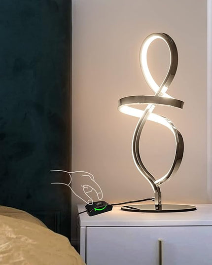 Modern Table Lamp, LED Spiral Lamp, Stepless Dimmable Bedside Lamp, Contemporary Nightstand Lamp, Chrome Desk Lamp for Bedroom Living Room Home Office, 12W - LeafyLoom