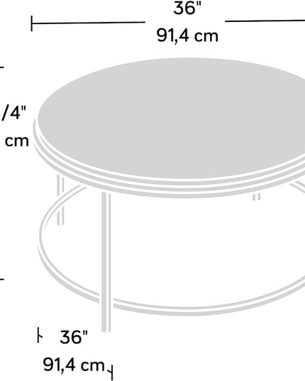 Sauder International Lux Coffee Table, L: 35.98" x W: 35.98" x H: 16.69", Sindoori Mango - LeafyLoom