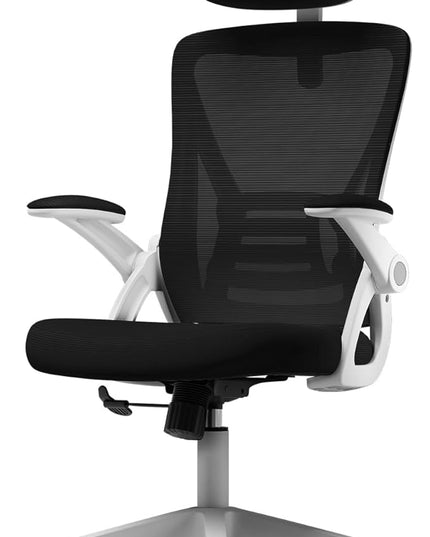 Ergonomic Office Chair, Mid Back Desk Chair with Adjustable Height, Swivel Chair with Flip-Up Arms and Lumbar Support, Breathable Mesh Computer Chair with Headrest (White and Black) - LeafyLoom