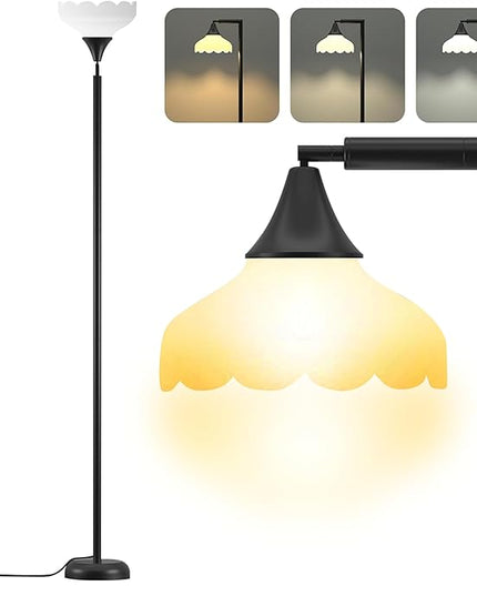 Floor Lamps for Living Room, Flower Standing Lamp with Foot Switch, 76inch Tall Pole floor lamp 3 Color Temperature Bulb, Rotatable Corner Lamp, Reading lamp for Bedroom Farmhouse Office Decor - LeafyLoom