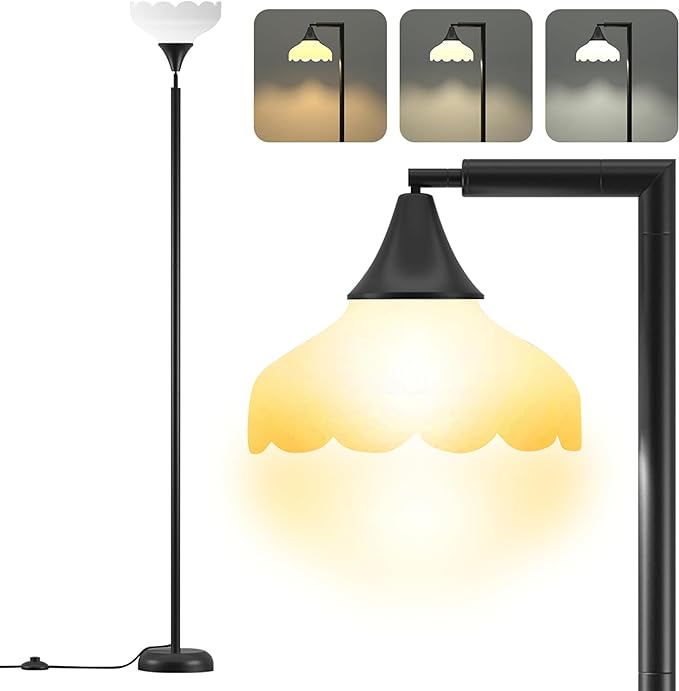 Floor Lamps for Living Room, Flower Standing Lamp with Foot Switch, 76inch Tall Pole floor lamp 3 Color Temperature Bulb, Rotatable Corner Lamp, Reading lamp for Bedroom Farmhouse Office Decor - LeafyLoom