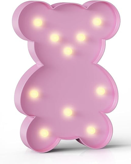Pink Bear Decor, Battery Powered Bear Night Light for Kids, Pink Party Decorations, Baby Night Light for Bedroom, Toddler Night Lights, Pink kids room decor for Bedroom - LeafyLoom