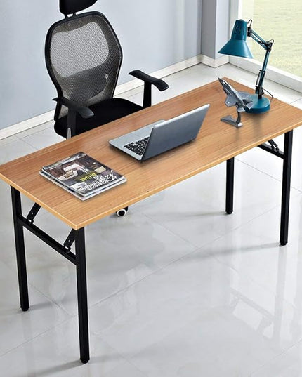 Need Computer Desk Office Desk 55 inches Folding Table Computer Table Workstation No Install Needed,Teak Black AC5BB-140X - LeafyLoom
