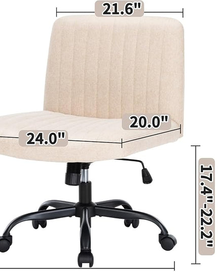 Armless Office Chair with Wheels Wide Desk Chair Leather Mid Back Accent Chair Padded Swivel Vanity Chair for Girl Women Computer Task Chair for Home Office (Linen, Beige) - LeafyLoom