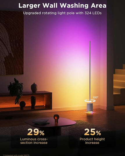 Govee Floor Lamp Pro, RGBIC LED Lamp with Bluetooth Speaker and White Noise, 2100 Lumens Standing Lamp, Works with Alexa, 16 Million Colors, Music Sync, Floor Lamp for Bedroom, Living Room, Gray - LeafyLoom