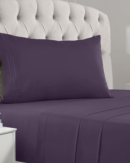 Mellanni Twin Sheets Set - 3 PC Iconic Collection Bedding Sheets & Pillowcases - Hotel Luxury, Extra Soft, Cooling Bed Sheets - Deep Pocket up to 16 inch (Twin, Purple) - LeafyLoom