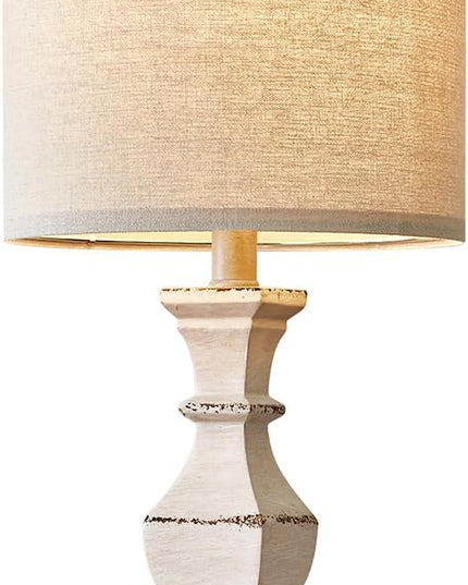 PoKat 20.5" Farmhouse Table Lamp, Vintage Bedside Lamps for Bedroom, Rustic Small End Table Lamps for Living Room, Traditional Nightstand Desk Lamps Distressed Washed White, Suitable for Small Place - LeafyLoom