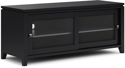 SIMPLIHOME Cosmopolitan SOLID WOOD 48 Inch Wide Contemporary TV Media Stand in Black for TVs up to 55 Inch, For the Living Room and Entertainment Center - LeafyLoom