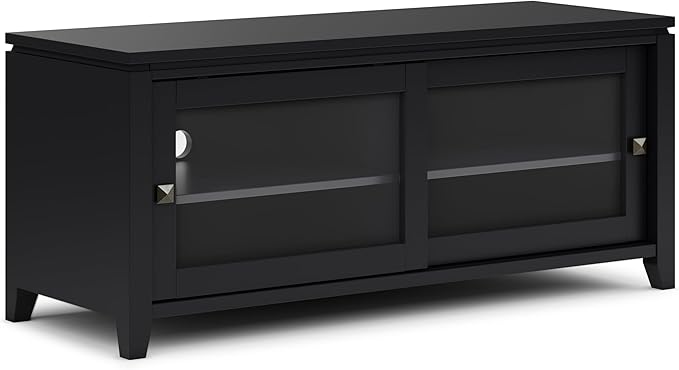 SIMPLIHOME Cosmopolitan SOLID WOOD 48 Inch Wide Contemporary TV Media Stand in Black for TVs up to 55 Inch, For the Living Room and Entertainment Center - LeafyLoom