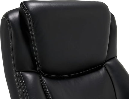 La-Z-Boy Delano Big & Tall Executive Office Chair, High Back Ergonomic Lumbar Support, Bonded Leather, Black with Mahogany Wood Finish - LeafyLoom