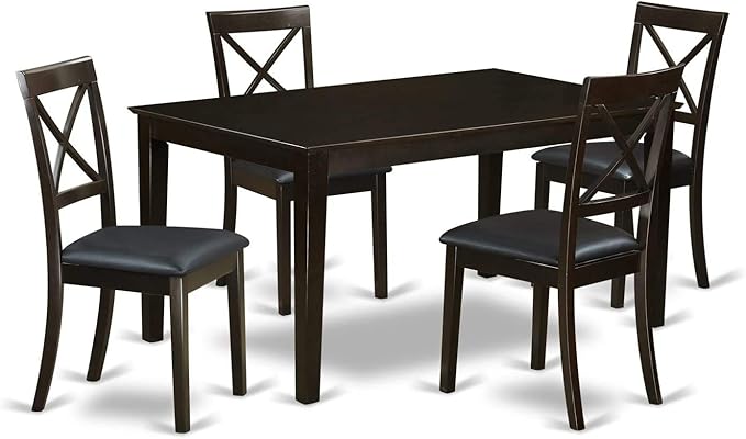 East West Furniture CABO5S-CAP-LC Capri 5 Piece Room Set Includes a Rectangle Wooden Table and 4 Faux Leather Kitchen Dining Chairs, 36x60 Inch - LeafyLoom