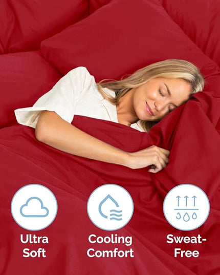 Cal King Size 4 Piece Sheet Set - Comfy Breathable & Cooling Sheets - Hotel Luxury Bed Sheets for Women & Men - Deep Pockets, Easy-Fit, Extra Soft & Wrinkle Free Sheets - Red Oeko-Tex Bed Sheet Set - LeafyLoom