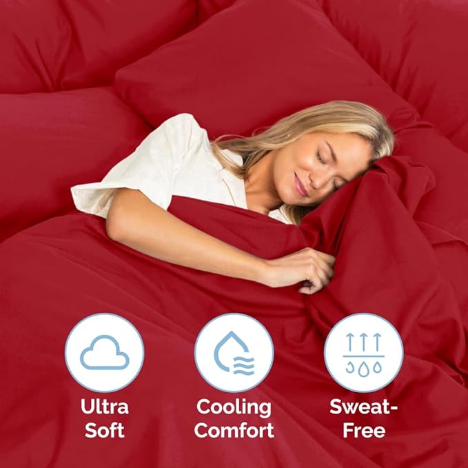 Cal King Size 4 Piece Sheet Set - Comfy Breathable & Cooling Sheets - Hotel Luxury Bed Sheets for Women & Men - Deep Pockets, Easy-Fit, Extra Soft & Wrinkle Free Sheets - Red Oeko-Tex Bed Sheet Set - LeafyLoom