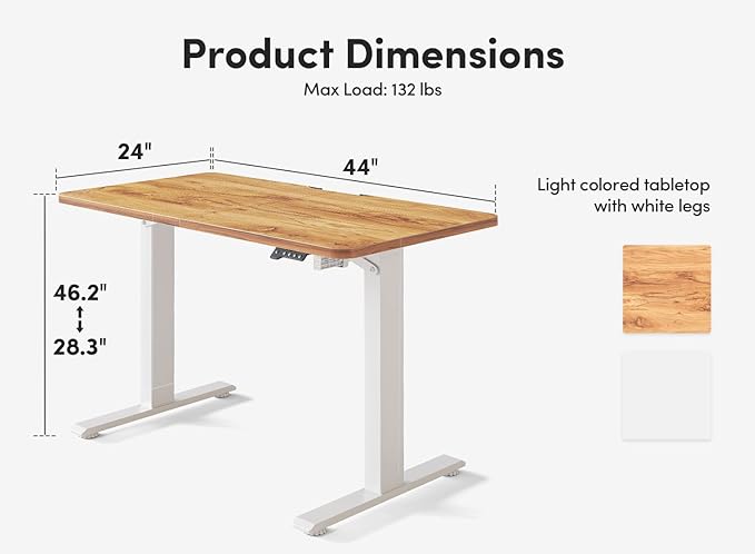 FAMISKY 44 x 24 Standing Desk Adjustable Height, Electric Stand Up Desk, Rising Desk with Splice Board, Light Rusticbrown - LeafyLoom