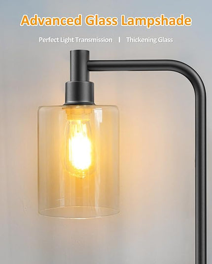 Stepless Dimmable Floor Lamps with Glass Lampshade Modern Standing Lamps with 6W LED Bulb Bright Corner Lamp Tall Pole Lamps for Living Room Bedroom Office Study Room Farmhouse, Black - LeafyLoom
