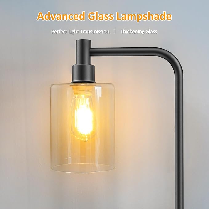 Stepless Dimmable Floor Lamps with Glass Lampshade Modern Standing Lamps with 6W LED Bulb Bright Corner Lamp Tall Pole Lamps for Living Room Bedroom Office Study Room Farmhouse, Black - LeafyLoom