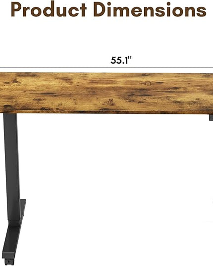 Electric Standing Desk 55 Inch, Ergonomic Height Adjustable Table with T-Shaped Metal Bracket Modern Computer Workstations for Home Office, 55 x 24 Inch, Rustic Brown - LeafyLoom