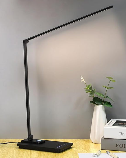 LED Desk Lamp, Black Modern Table Lamp, Ideal Gift for Study, Office. Dimmable Desk Lamp for Work, Video Conferencing, Reading and Writing, Arts and Crafts, Nail Art. - LeafyLoom