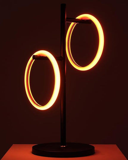 Brightech Saturn Modern Color Changing Table Lamp - Desk Tree LED Lamp Perfect for Living Room Decor - Beautiful RGB Color Gradient and 2 LED Lights for Bedroom, Office, Reading - Black - LeafyLoom