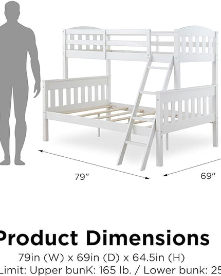 DHP Airlie Convertible Wood Bunk Bed, Stackable and Detachable Bed Frames for Kids and Teens, with Angled Ladder, High Guardrail, Wood Slats, No Boxspring Required, Twin-Over-Full, White - LeafyLoom