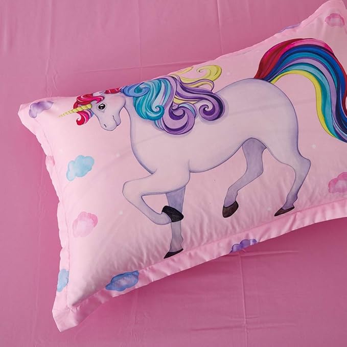 Wowelife Unicorn Full Size Bedding Set 5 Pieces Unicorn Comforter Set Pink 3D Kids Comforter Sets Breathable with Comforter, Flat Sheet, Fitted Sheet and 2 Pillowcases - LeafyLoom