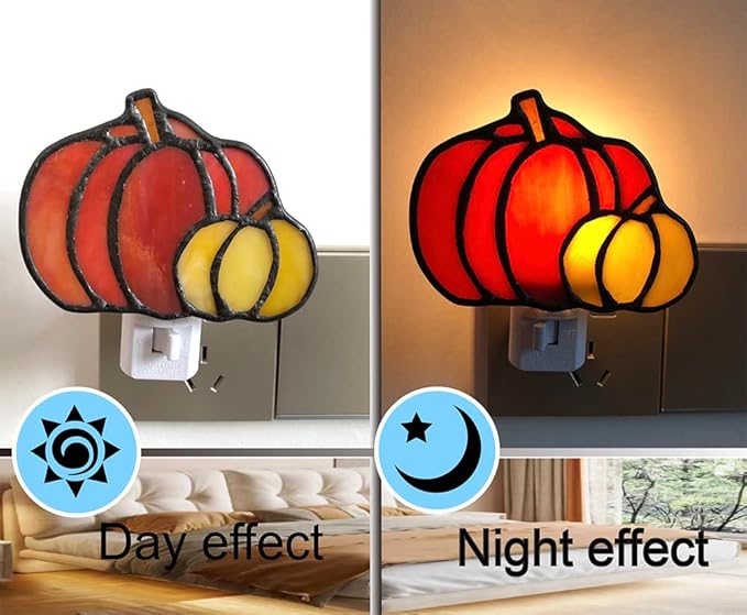 Stained Glass pumpkin night light is suitable for bedroom, study and children's room. They are gifts for mothers, family and friends. - LeafyLoom