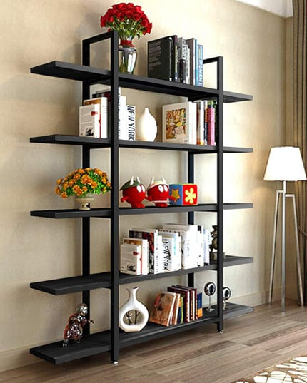 Tribesigns 5-Tier Bookshelf, Vintage Industrial Style Bookcase 72 H x 12 W x 47L Inches, Black - LeafyLoom