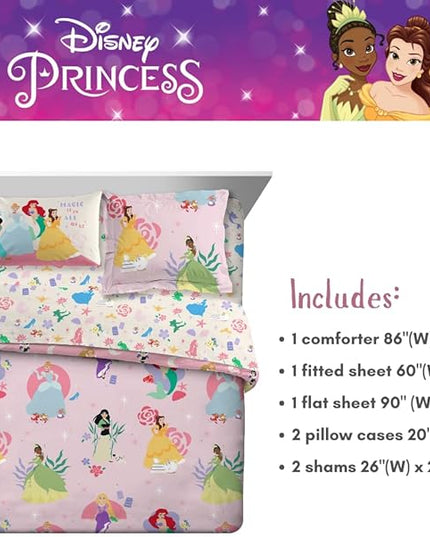 Franco Disney Princess Kids Bedding Super Soft Comforter and Sheet Set with Sham, 7 Piece Queen Size, (Officially Licensed Product) - LeafyLoom