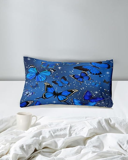 Blue Butterfly Comforter, Butterfly Bedding Set for Girls, Blue Butterflies with Sky Stars Prints Comforter Set for Women Girls Butterfly Bedding Twin Size Quilt Set, 1 Comforter + 1 Pillowcase - LeafyLoom