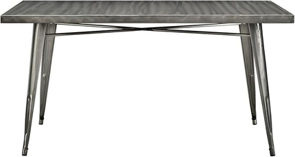 Modway Alacrity 60" Rustic Modern Farmhouse Stainless Steel Metal Rectangle Dining Table in Gunmetal - LeafyLoom