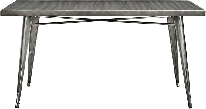 Modway Alacrity 60" Rustic Modern Farmhouse Stainless Steel Metal Rectangle Dining Table in Gunmetal - LeafyLoom