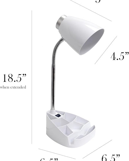 Simple Designs LD1067-WHT Compartmental Desk Lamp with iPhone/iPad/Tablet Stand, Bendable Gooseneck, for Office, Living Room, Nightstand, Library, Entryway, White - LeafyLoom