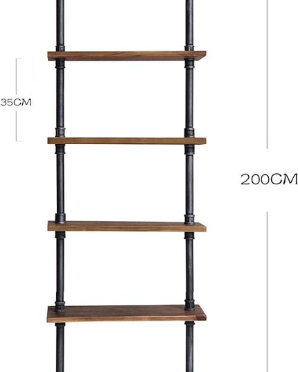 Diwhy 24”width Industrial Pipe Shelves Rustic Modern Wood Ladder Bookcase with Metal Frame,Pipe Wall Shelf,Wood Storage,Home Decor,Display Shelving,Retro Floating Wood Shelving,6 Layer Bookshelf - LeafyLoom