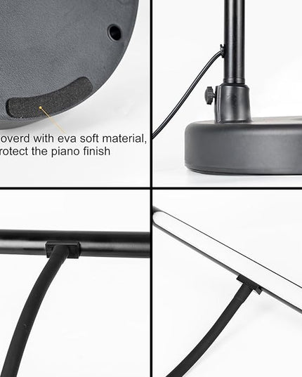 Piano Light, 16'' Head, 20'' Neck, Adjustable Height and Direction, Music Stand Light, LED Piano Lamp, 3 Color Modes, 10 Brightness Levels, Metal, Black - LeafyLoom
