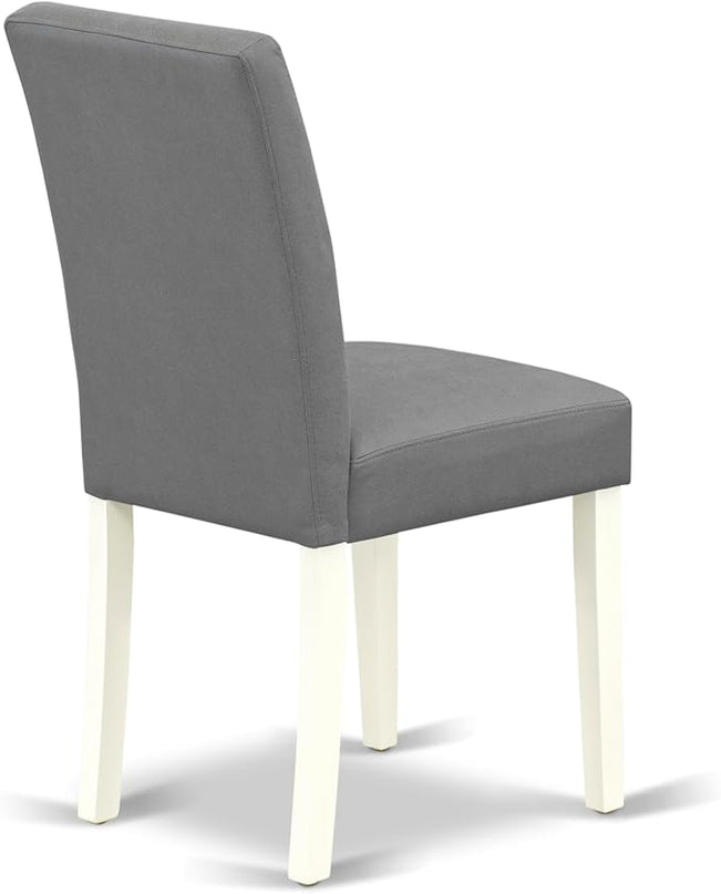 East West Furniture ANAS3-LWH-41 Antique 3 Piece Kitchen Set consists A Wooden Table and 2 Platinum Gray Faux Leather Person Chairs with Stylish Back, Linen White Finish, 36x36 Inch - LeafyLoom