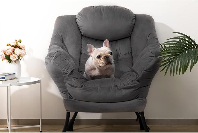 HollyHOME Modern Fabric Large Lazy Chair, Accent Oversized Comfy Reading Chair, Thick Padded Cozy Lounge Chair with Armrest, Steel Frame Leisure Sofa Chair for Living Room, Bedroom, Dorm, Smoky Grey - LeafyLoom