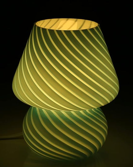 Mushroom Lamp,Glass Arctic Blue Mushroom Bedside Table Lamps Vintage Translucent Murano Style Striped Small Nightstand Desklamp Swirl Light for Home Decor, Dining, Living, Bedroom, Gift (Stripe Blue) - LeafyLoom