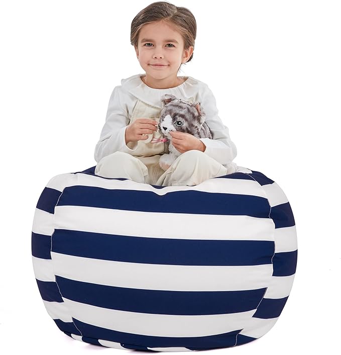 Nobildonna Stuffed Animal Storage Bean Bag Chair Cover Only for Kids Girls Toddler, Large Beanbag Chair Without Filling for Organizing Children Soft Plush Toys - LeafyLoom