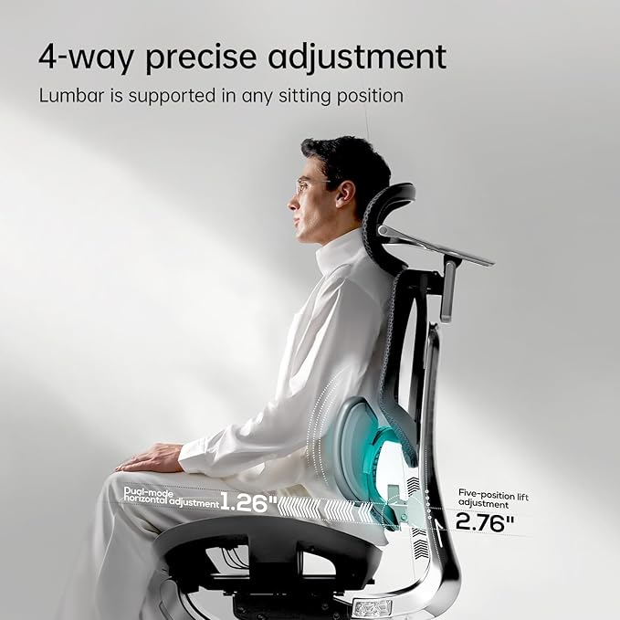 Hbada E3 Ergonomic Office Chair Ultra, Big and Tall Office Chair - with 3-Zone Dynamic Lumbar Support, 360° Mechanical Armrests, 4D Adjustable Headrest, Aluminum Alloy, Premium Mesh, Black - LeafyLoom