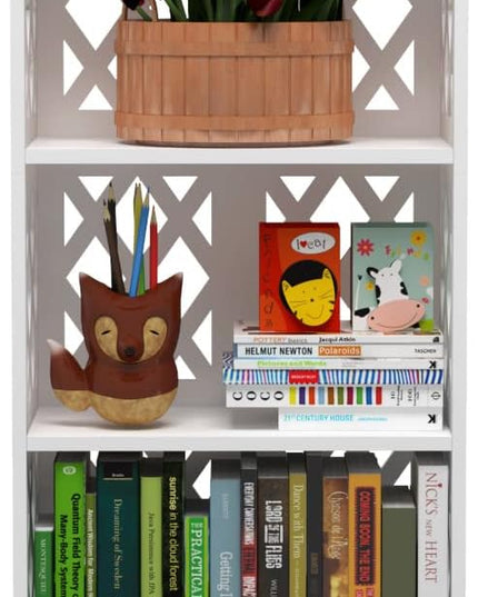 Bookcase 4 Tier, 3-Shelf Kids Bookshelf - Compact Book Organizer and Open Shelf Rack for Bedroom, Living Room, Office, Bathroom - Ideal Small Bookcase for Small Spaces - White - LeafyLoom