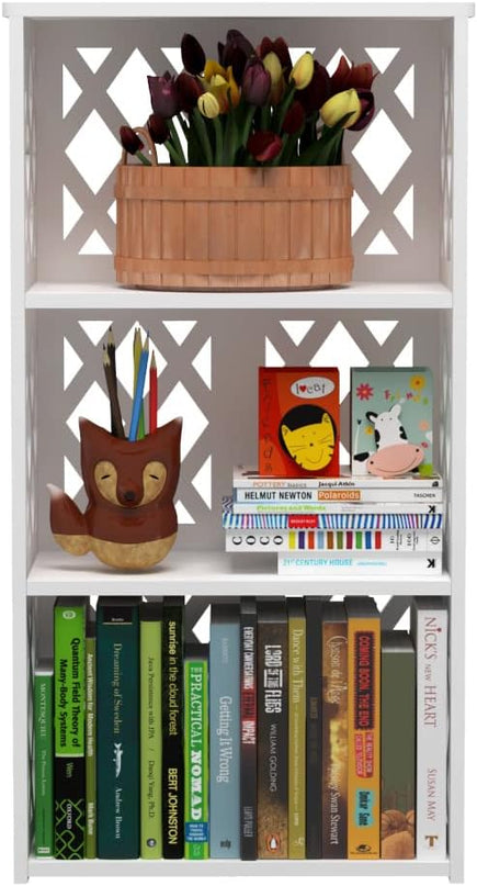 Bookcase 4 Tier, 3-Shelf Kids Bookshelf - Compact Book Organizer and Open Shelf Rack for Bedroom, Living Room, Office, Bathroom - Ideal Small Bookcase for Small Spaces - White - LeafyLoom