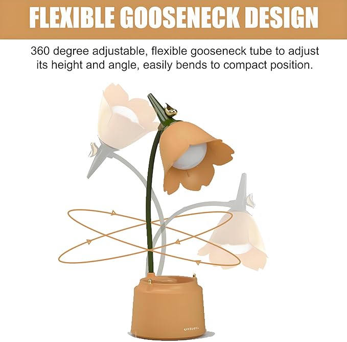 Cute LED Desk Lamp Kawaii Desk Accessories, Flower Bird Table lamp USB Rechargeable, 3 Color Modes, Stepless Dimming, Touch-Sensitive Switch Kawaii Room Decor Lamp, Eye Caring Reading Lamp (Yellow) - LeafyLoom