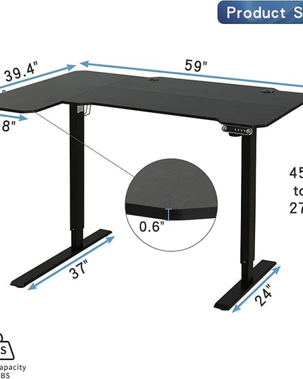 Adjustable Height L-Shaped Electric 59 Inch Sit-Stand Computer Desk with 3 Splice Boards, Lockable Casters-Ideal for Home Office, 59Inch, Black - LeafyLoom