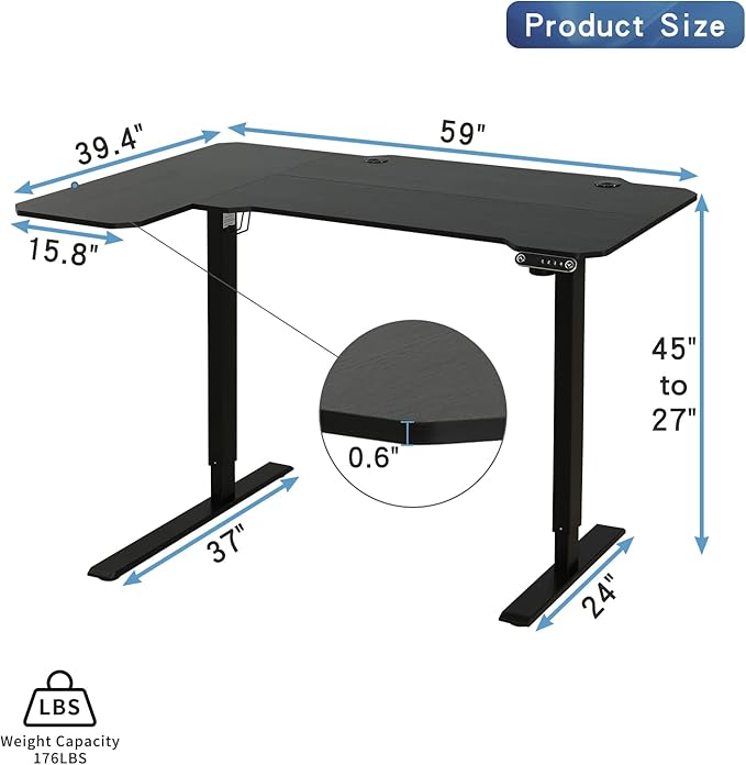 Adjustable Height L-Shaped Electric 59 Inch Sit-Stand Computer Desk with 3 Splice Boards, Lockable Casters-Ideal for Home Office, 59Inch, Black - LeafyLoom