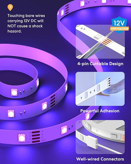 meross Smart LED Strip Lights, 32.8ft WiFi RGB Strip, Works with Apple HomeKit, Siri, Alexa&Google and SmartThings, App Control, Color Changing Lights Strip for Room, Party, Festivals, UL Listed meross