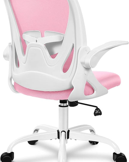 Primy Office Chair Ergonomic Desk Chair with Adjustable Lumbar Support and Height, Swivel Breathable Desk Mesh Computer Chair with Flip up Armrests for Conference Room (Pink) - LeafyLoom