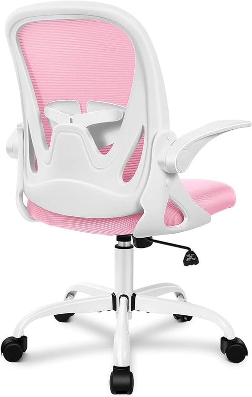 Primy Office Chair Ergonomic Desk Chair with Adjustable Lumbar Support and Height, Swivel Breathable Desk Mesh Computer Chair with Flip up Armrests for Conference Room (Pink) - LeafyLoom