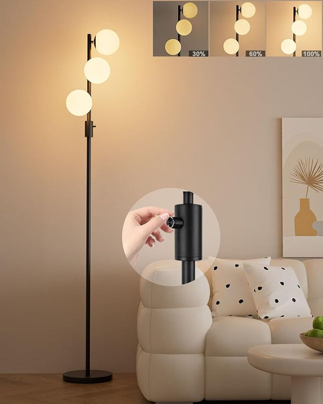Lightdot Dimmable (Brightness Adjustable) Globe Floor Lamp, Black Pole Standing Lamps with 3PCS 3000K G9 Bulbs, Mid Century Modern Floor Lamp for Living Room - LeafyLoom