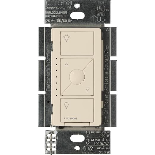 Lutron Caseta Original Smart Dimmer Switch ELV+ (Lutron Hub Required), 250W LED, Single-Pole/3-Way, Neutral Required, PD-5NE-LA, Light Almond Lutron